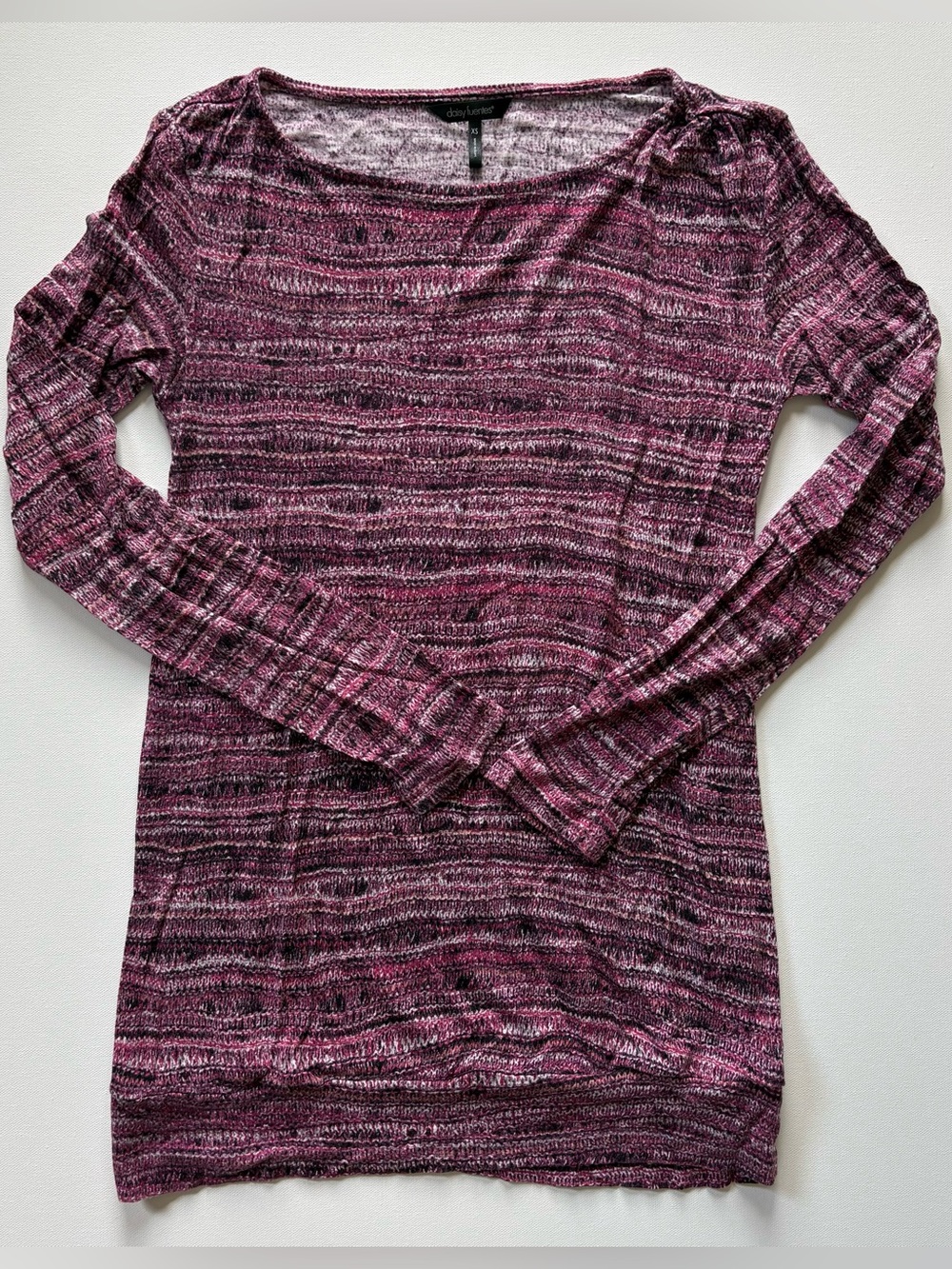 Daisy Fuentes Womens XS Long Sleeve Heathered Striped Stretch Crew Neck